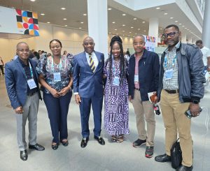 Hon Min of State for Health, DG NACA Dr Temitope Ilori and Dr. Sani Aliyu NACA past DG with his twin brother and other participants at the ongoing IAS in Germany